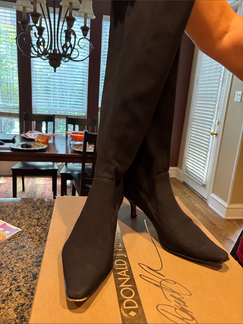 Donald J. Pliner Black Over-the-Knee Pointed Microfiber Boots